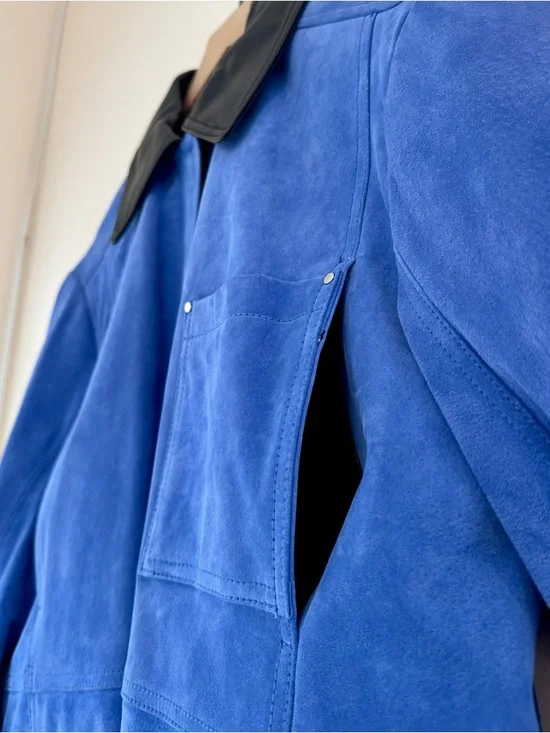 NWT Zara Electric Blue Suede Jacket with Black Leather Collar - Picture 5 of 16